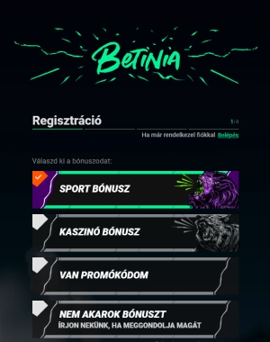 Betinia. com - Regisztráció